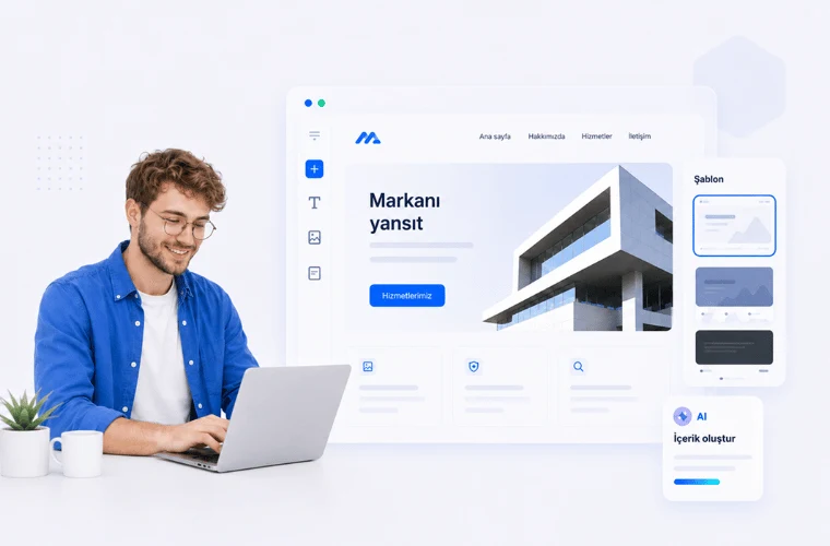 Hazır web sitesi kurucu arayüzünü gösteren görsel